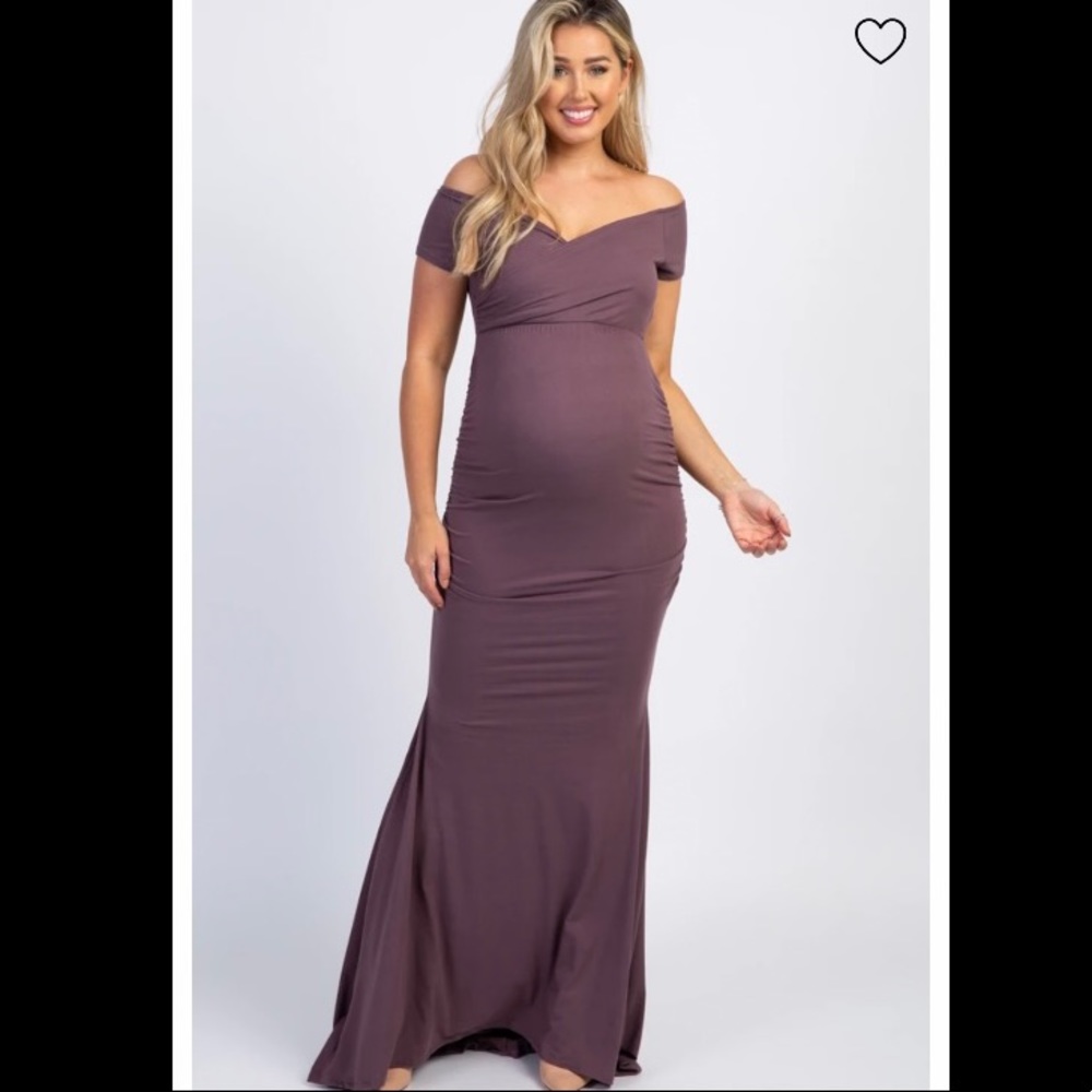 Plum Off Shoulder Wrap Maternity Photoshoot Dress
